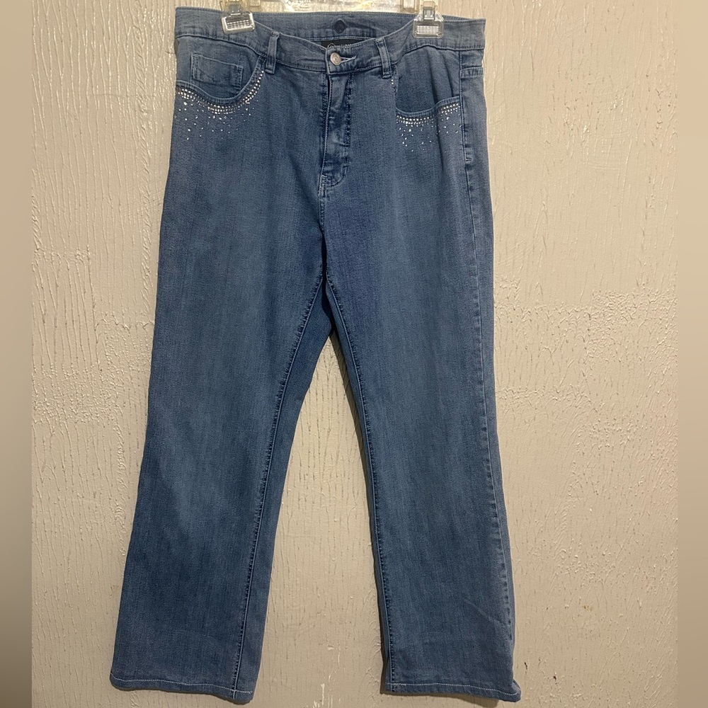 Woman’s bedazzled Blue Jeans